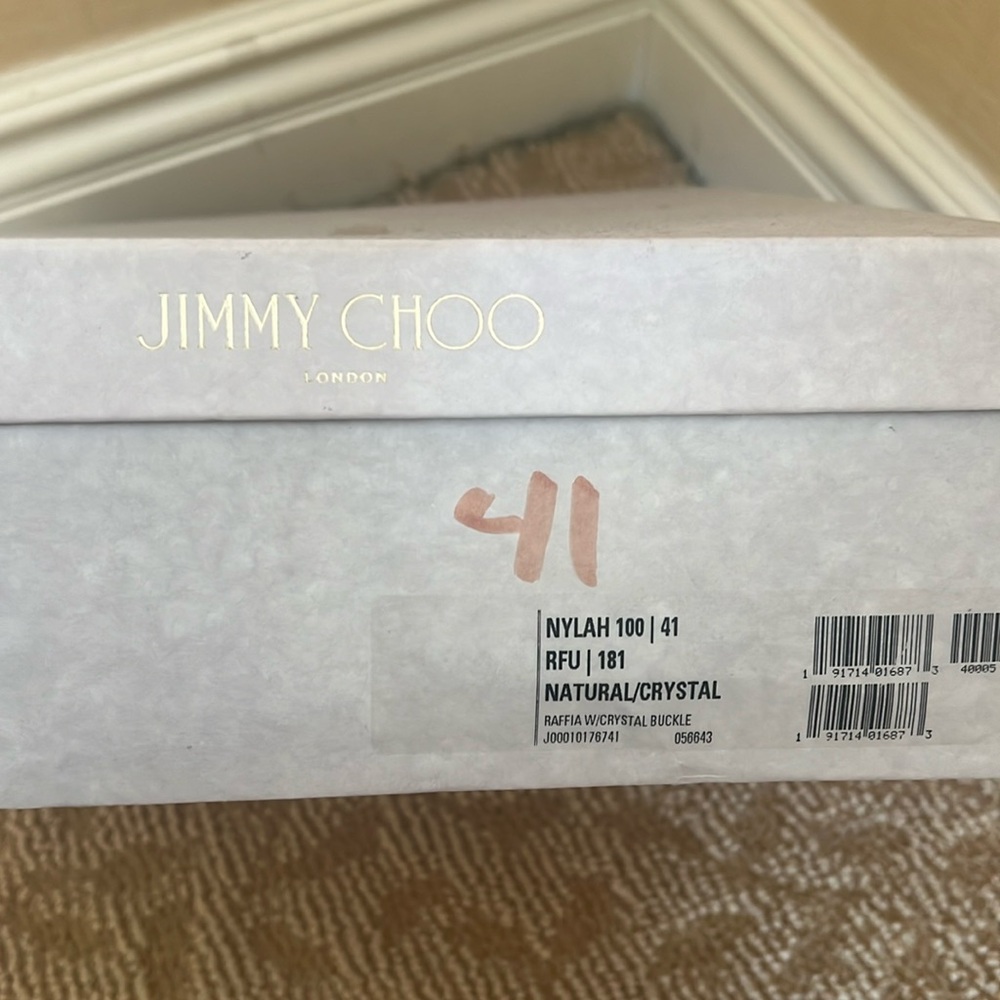 Jimmy choo raffia wedge with crystal buckle